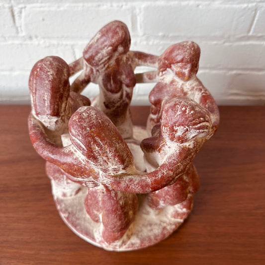 OSCAR AYON TERRACOTTA CLAY SCULPTURE CIRCLE OF DANCING NUDE WOMEN