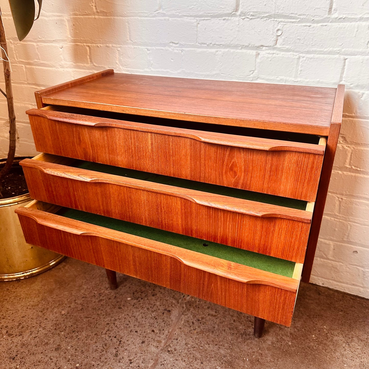 PETITE DANISH TEAK 3-DRAWER COMMODE/NIGHTSTAND