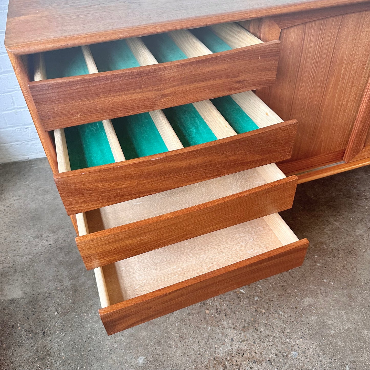 DANISH TEAK CREDENZA WITH BYPASS DOORS