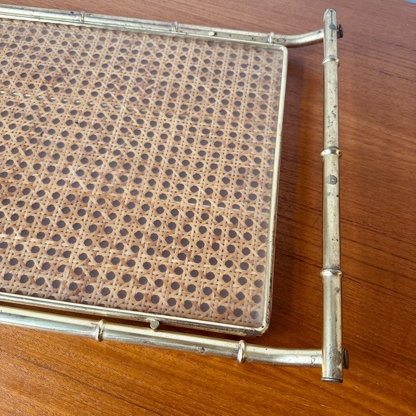 DIOR FAUX BAMBOO AND CANE GOLD SERVING TRAY
