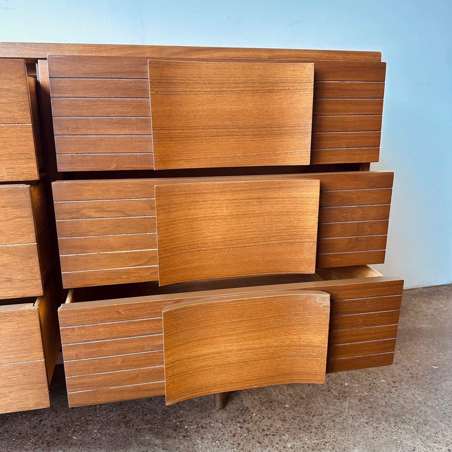 MID-CENTURY WALNUT BEDROOM SET - TWO DRESSERS AND NIGHTSTAND