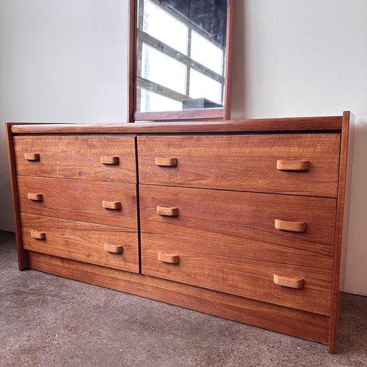 RS ASSOCIATES TEAK SIX DRAWER DRESSER WITH MIRROR