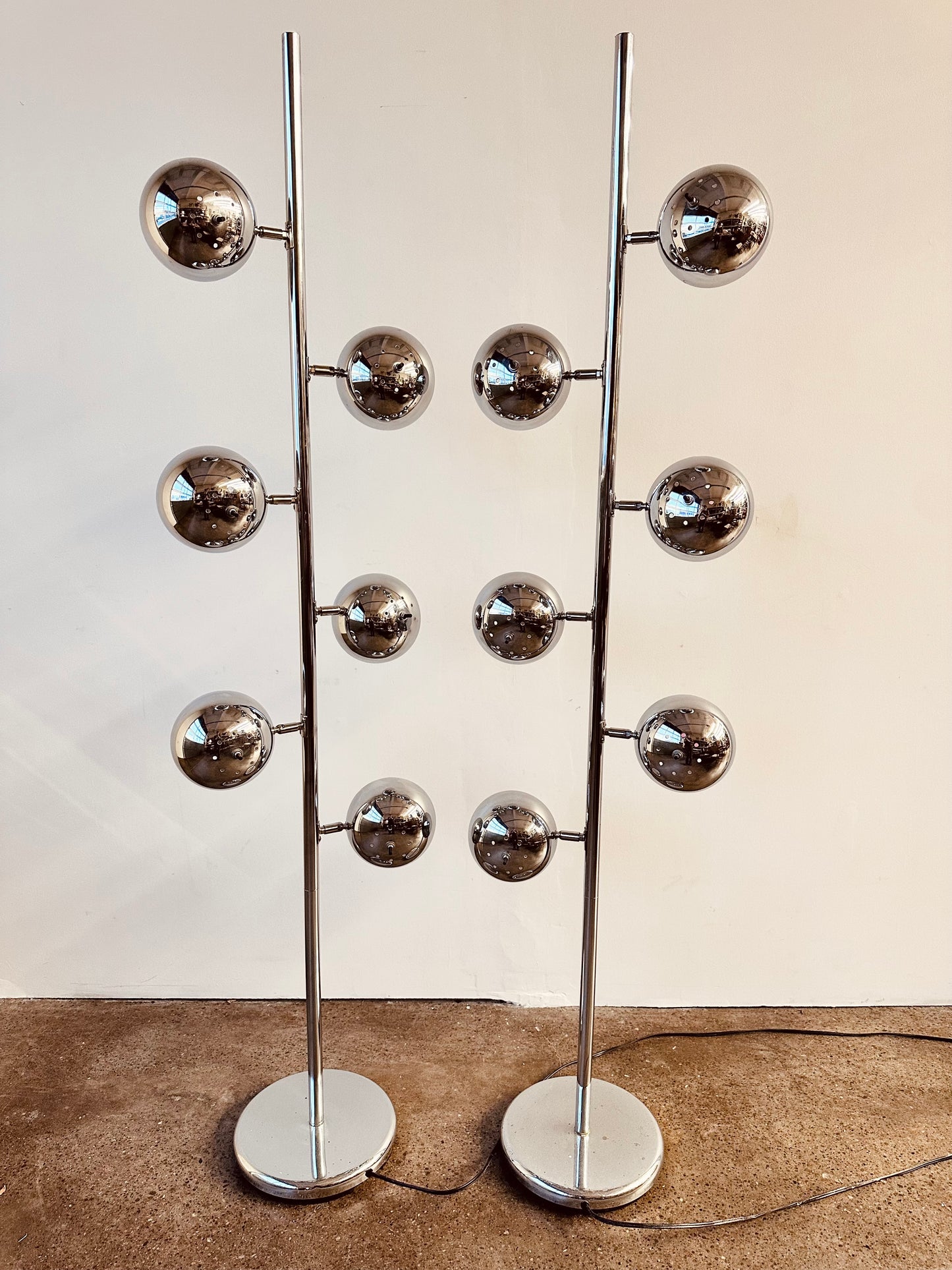 MID CENTURY CHROME 6 LIGHT EYEBALL FLOOR LAMP