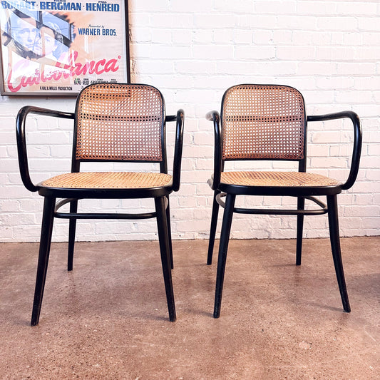 THONET JOSEF HOFFMAN BENTWOOD AND CANE NO.812 ARM CHAIRS