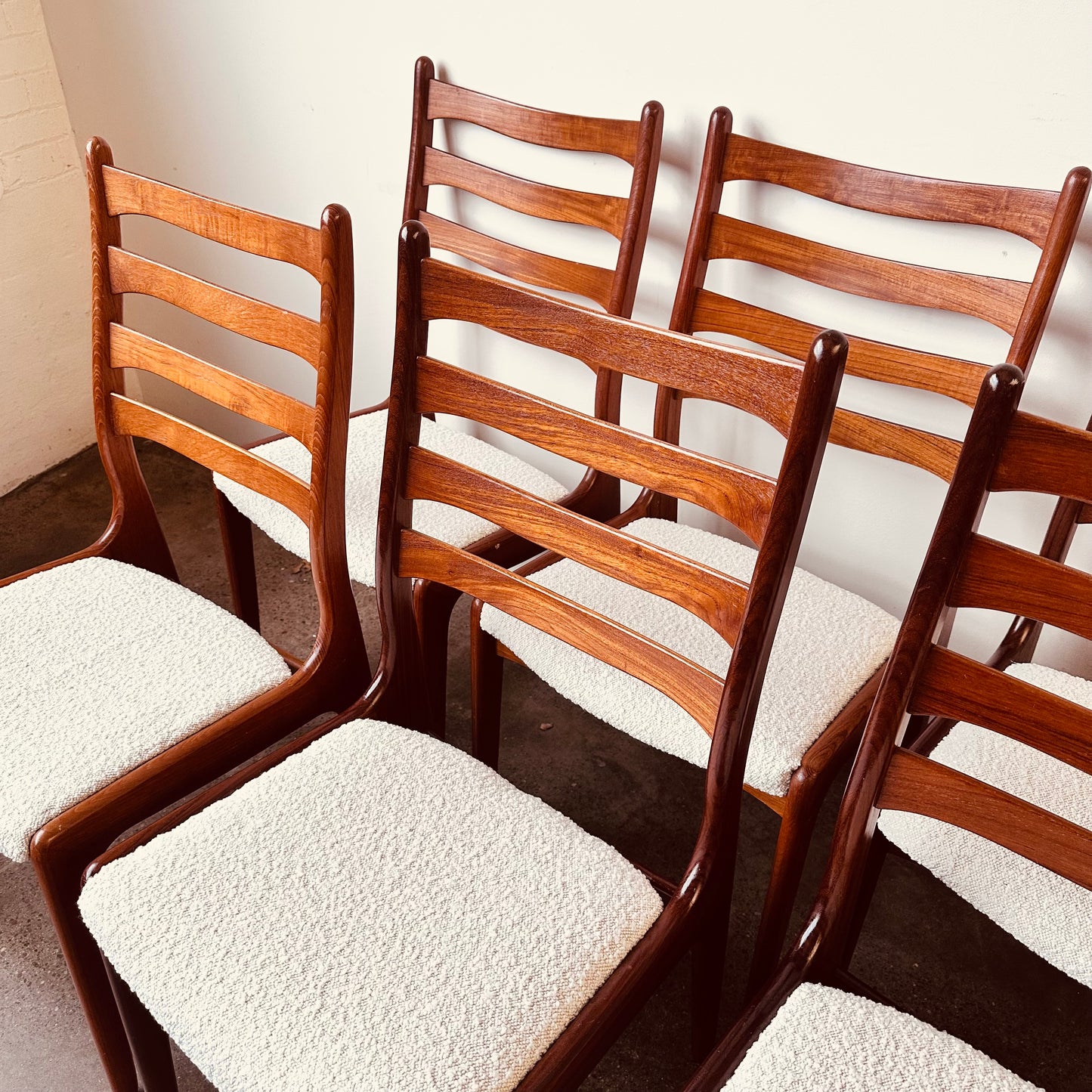 DANISH TEAK LADDERBACK DINING CHAIRS - SET OF 8