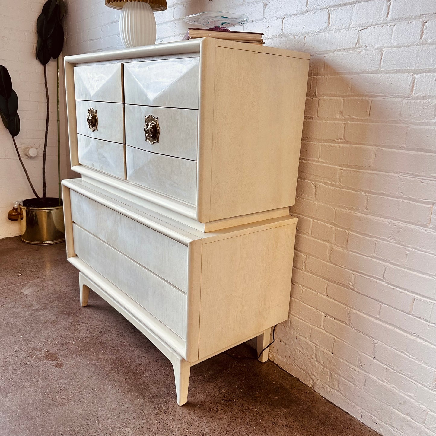 UNITED IVORY HIGHBOY DIAMOND FACED DRESSER