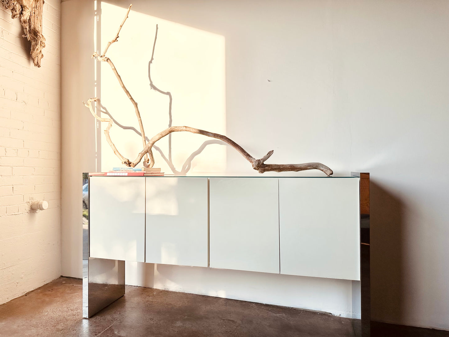MILO BAUGHMAN FOR THAYER COGGIN LACQUER AND MIRRORED SIDEBOARD