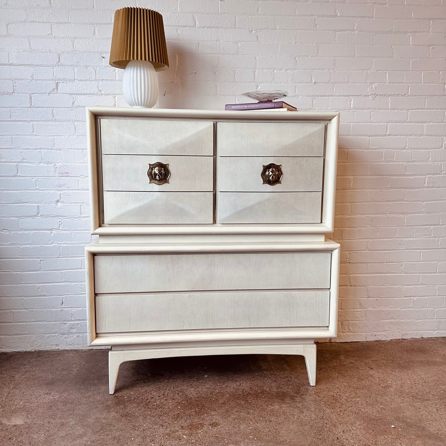 UNITED IVORY HIGHBOY DIAMOND FACED DRESSER