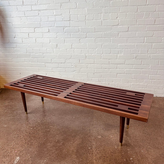 VINTAGE SLATTED TEAK BENCH OR COFFEE TABLE