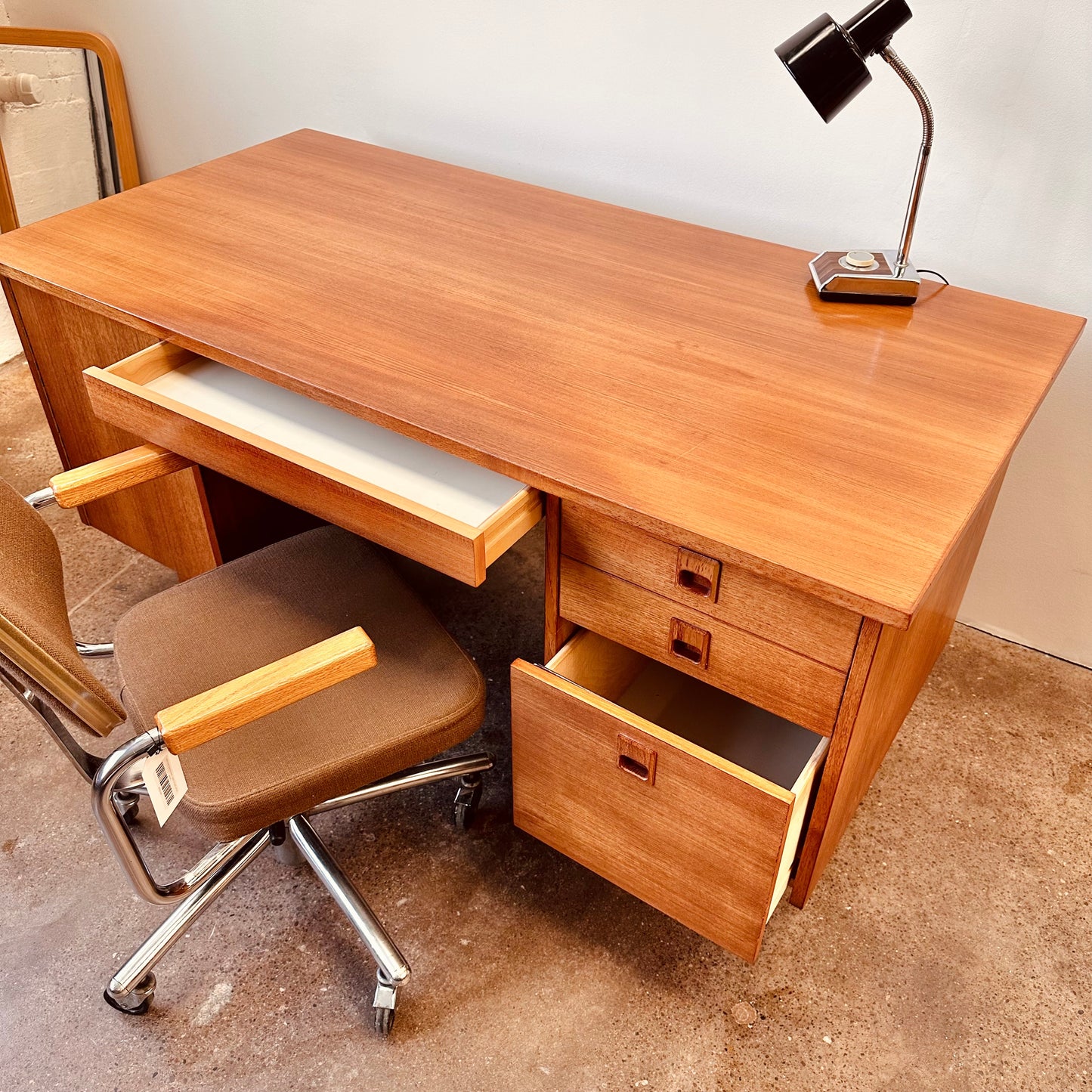 DANISH TEAK EXECUTIVE DESK WITH FINISHED BACK