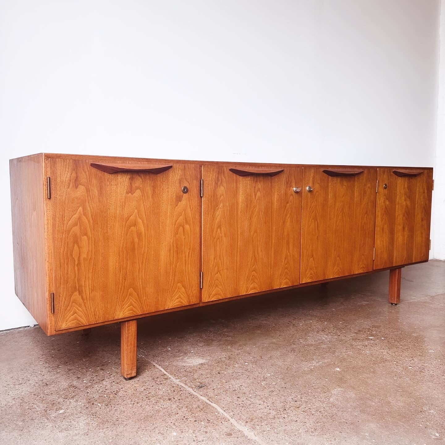 JENS RISOM WALNUT CREDENZA WITH LOCK AND KEY