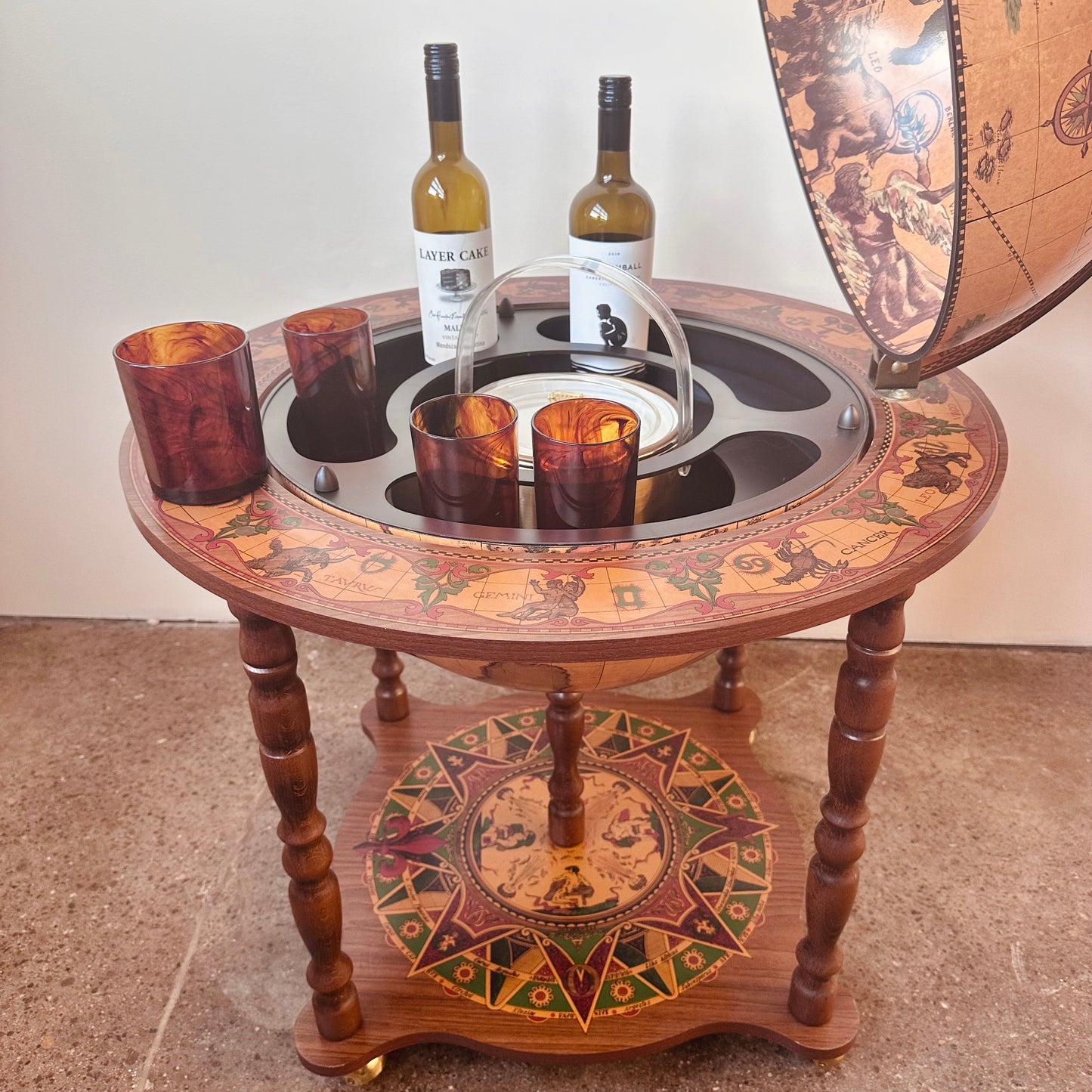 GLOBE BAR CART ON WHEELS MADE IN ITALY