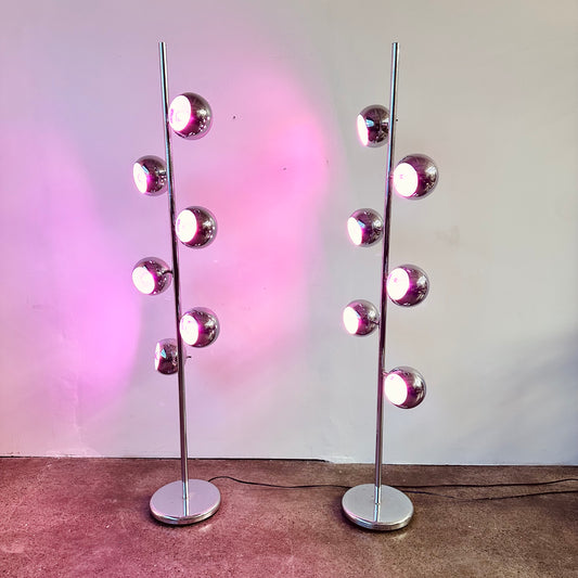 MID CENTURY CHROME 6 LIGHT EYEBALL FLOOR LAMP
