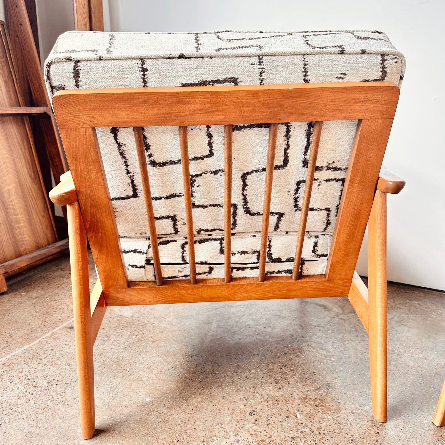 MID-CENTURY EUROPEAN OAK FRAMED ARM CHAIRS - A PAIR