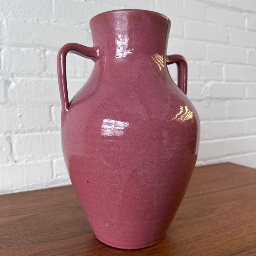 CERAMIC RASPBERRY PINK POTTERY VESSEL WITH HANDLES