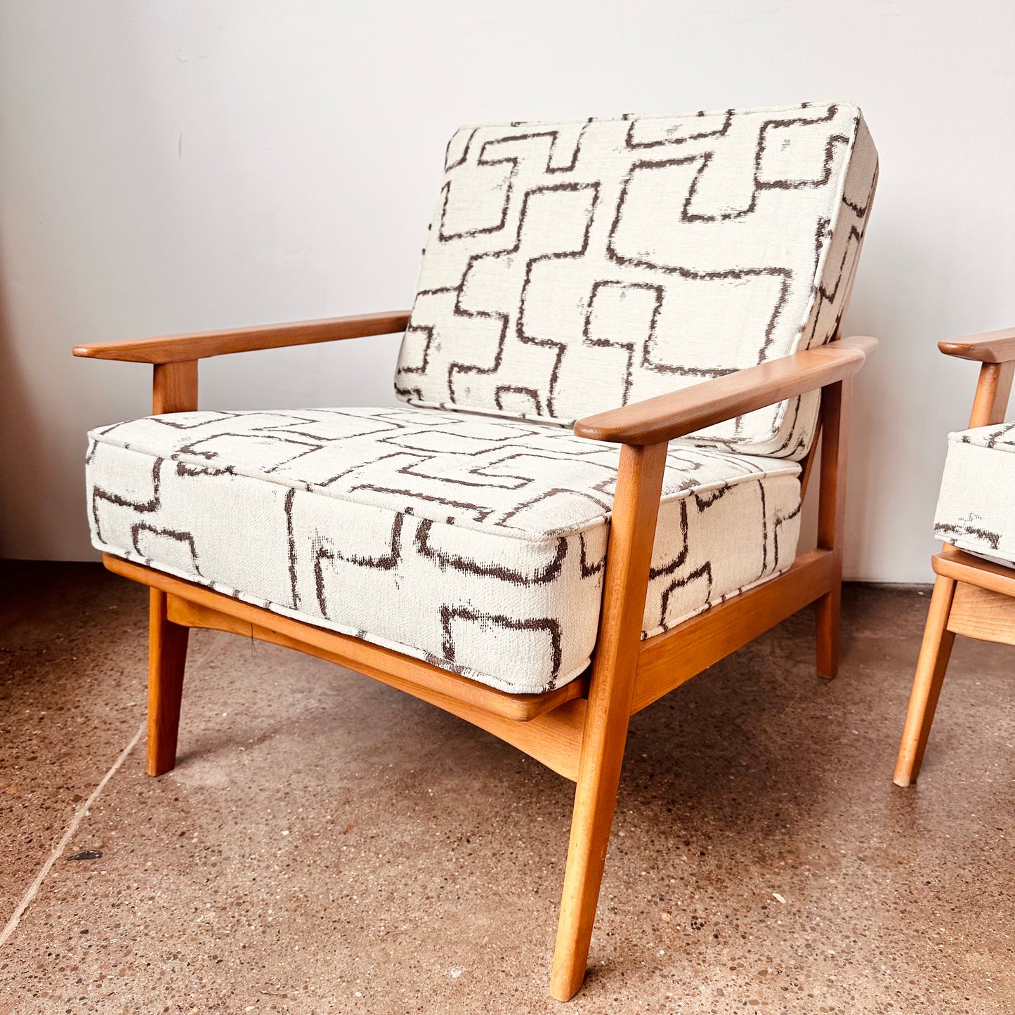 MID-CENTURY EUROPEAN OAK FRAMED ARM CHAIRS - A PAIR