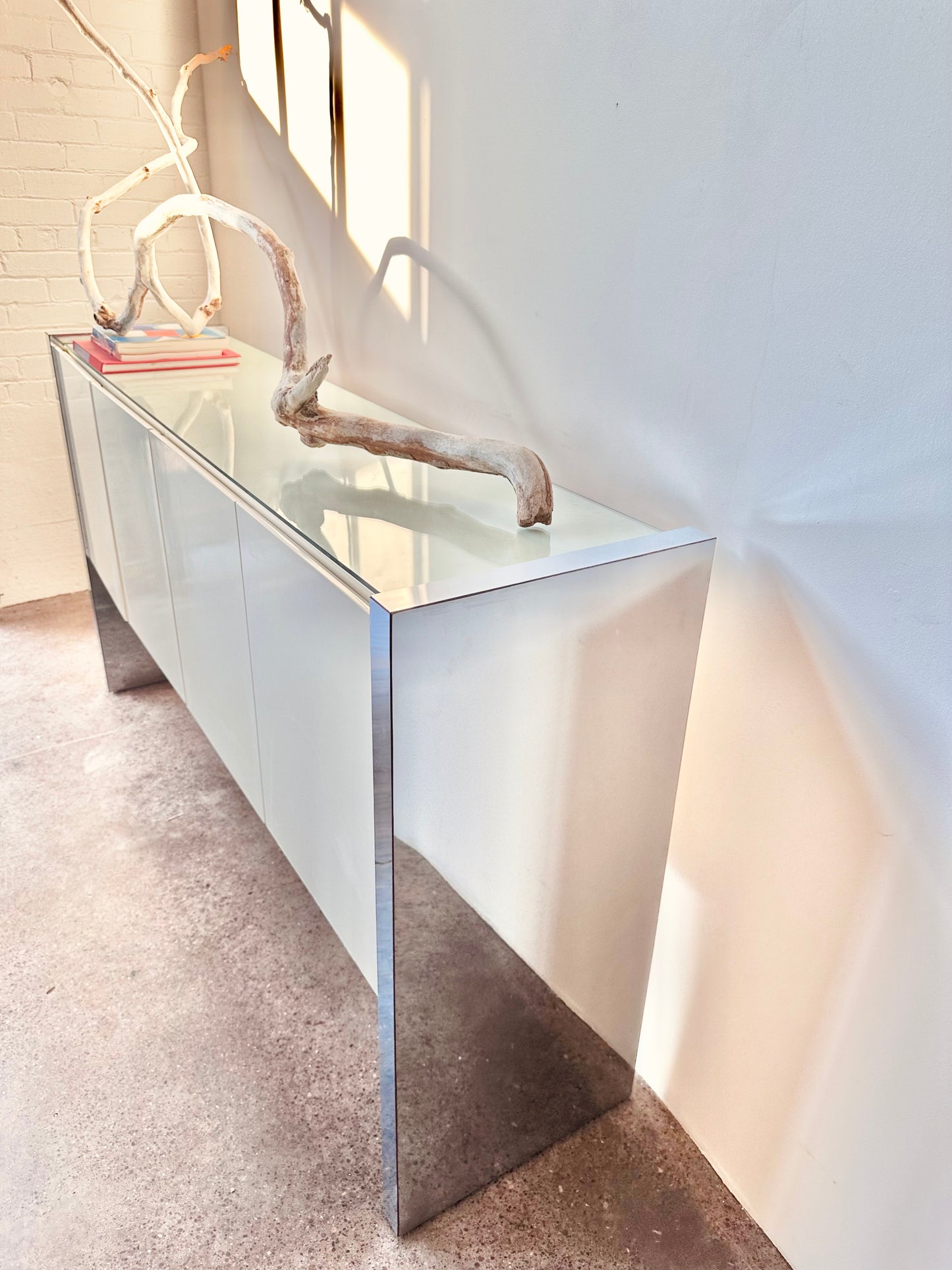 MILO BAUGHMAN FOR THAYER COGGIN LACQUER AND MIRRORED SIDEBOARD