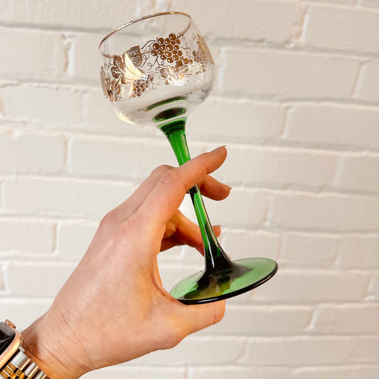 LUMINARC GREEN STEM GOLD GRAPES LEAVES WINE GLASSES SET OF 6