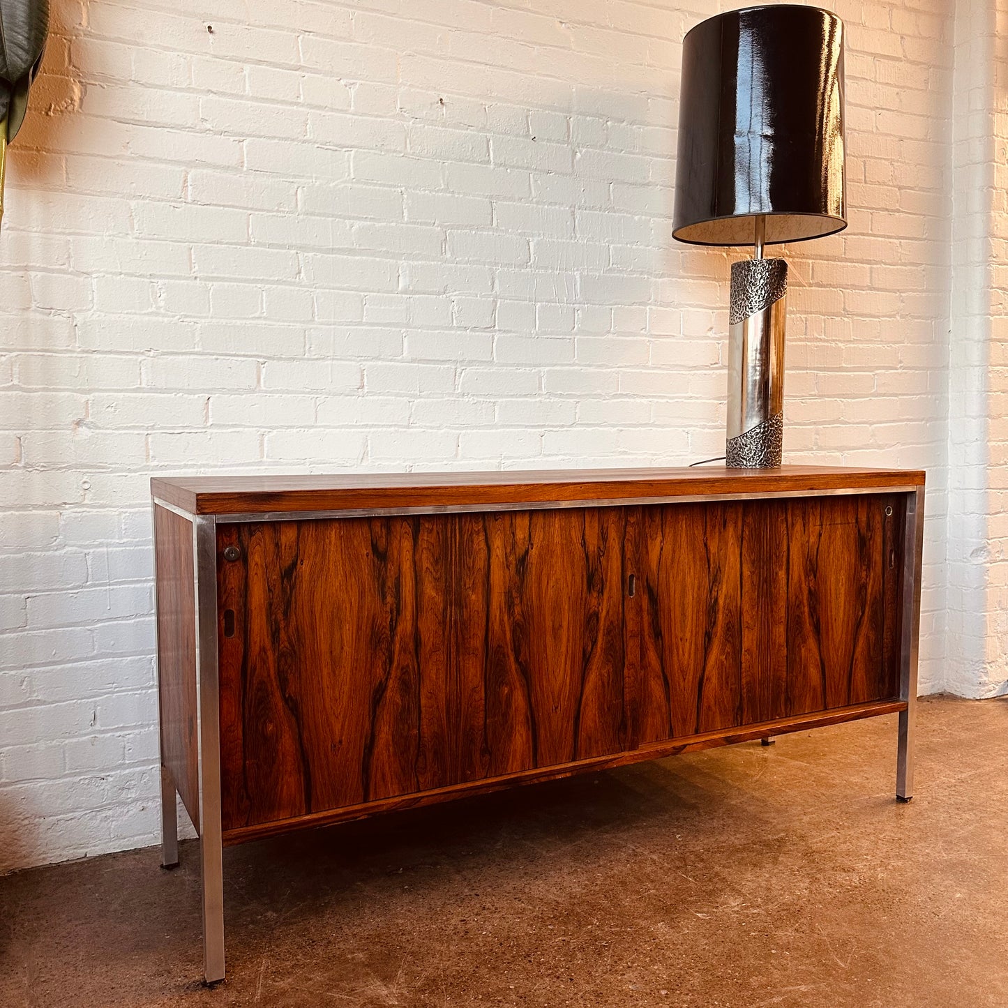 ROSEWOOD AND CHROME BYPASS DOOR CREDENZA