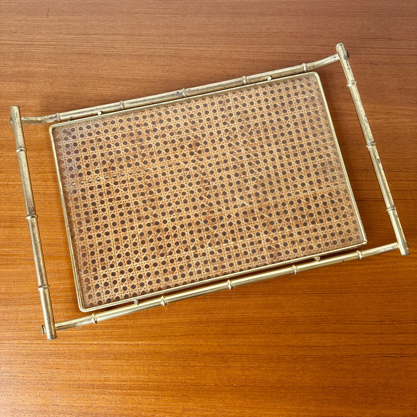 DIOR FAUX BAMBOO AND CANE GOLD SERVING TRAY