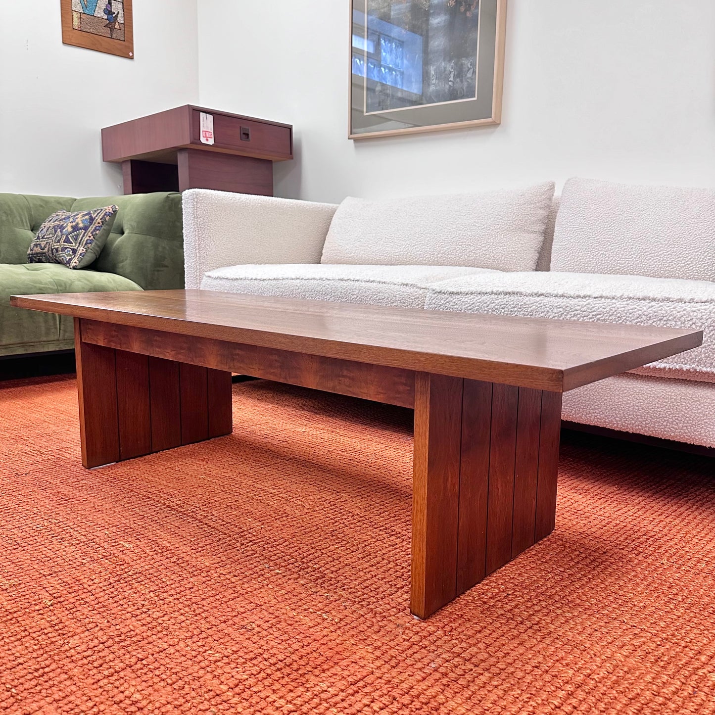 LANE WALNUT COFFEE TABLE WITH PEDESTALS