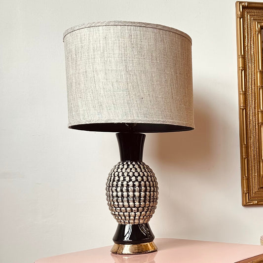 CERAMIC BLACK WITH AND GOLD MID-CENTURY TABLE LAMP
