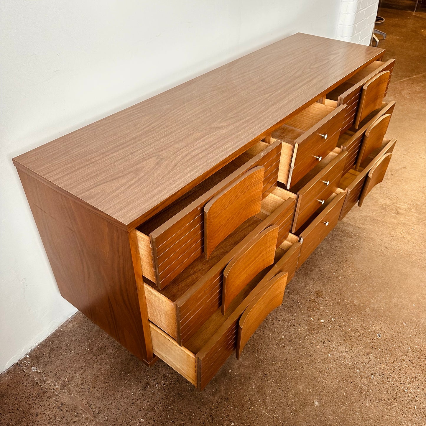 MID-CENTURY WALNUT BEDROOM SET - TWO DRESSERS AND NIGHTSTAND