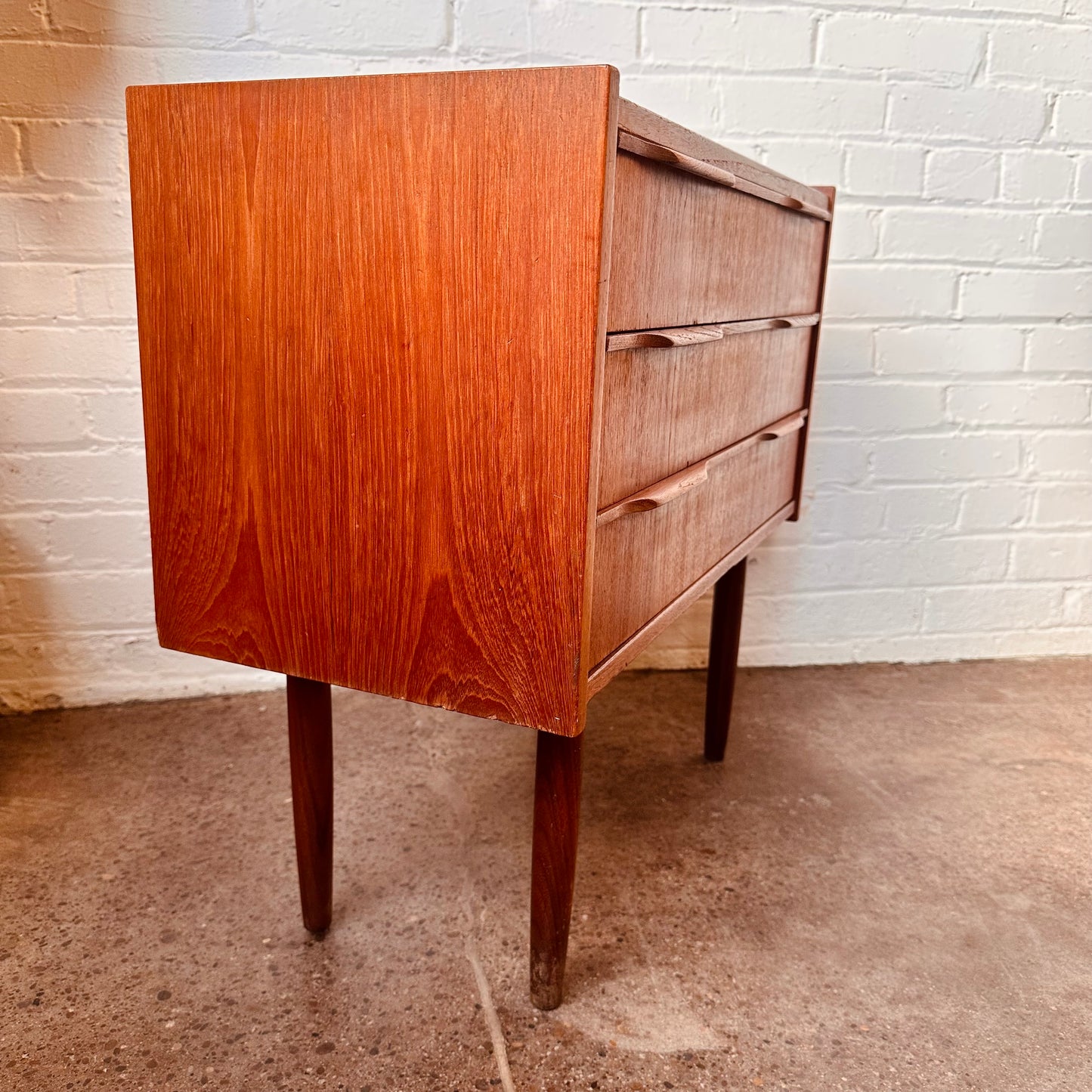 PETITE DANISH TEAK 3-DRAWER COMMODE/NIGHTSTAND