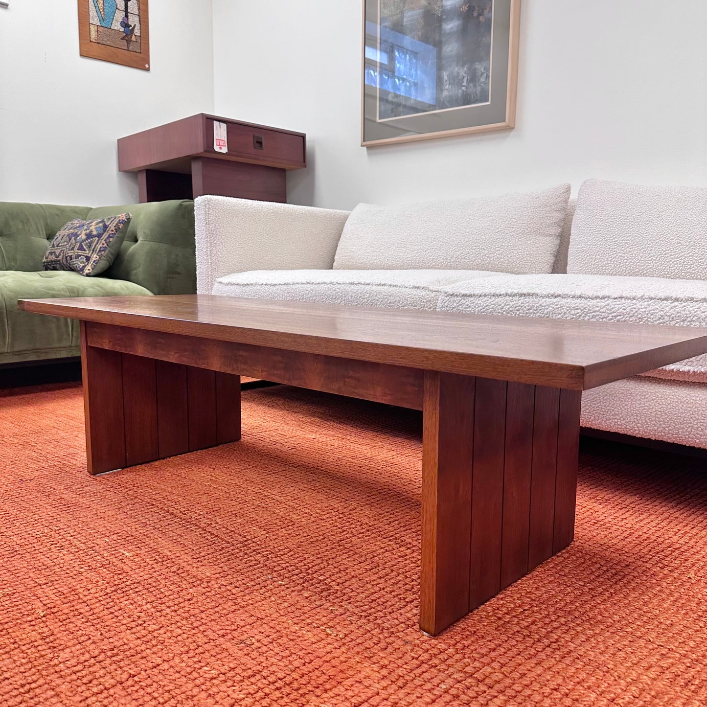 LANE WALNUT COFFEE TABLE WITH PEDESTALS