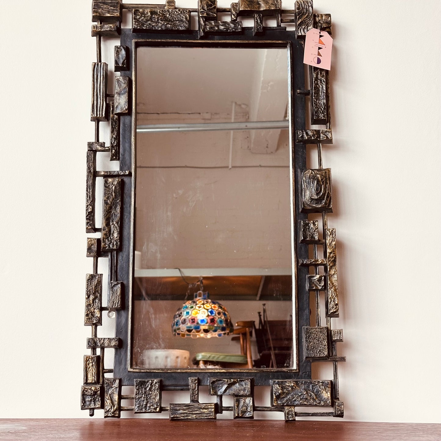 GEOMETRIC BRUTALIST SYROCO STYLE MIRROR WALL