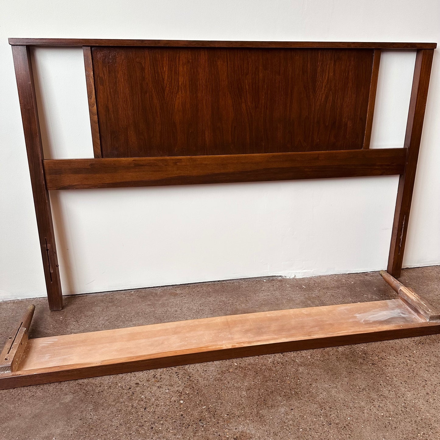 MID-CENTURY WALNUT FULL SIZE HEADBOARD AND FOOTBOARD