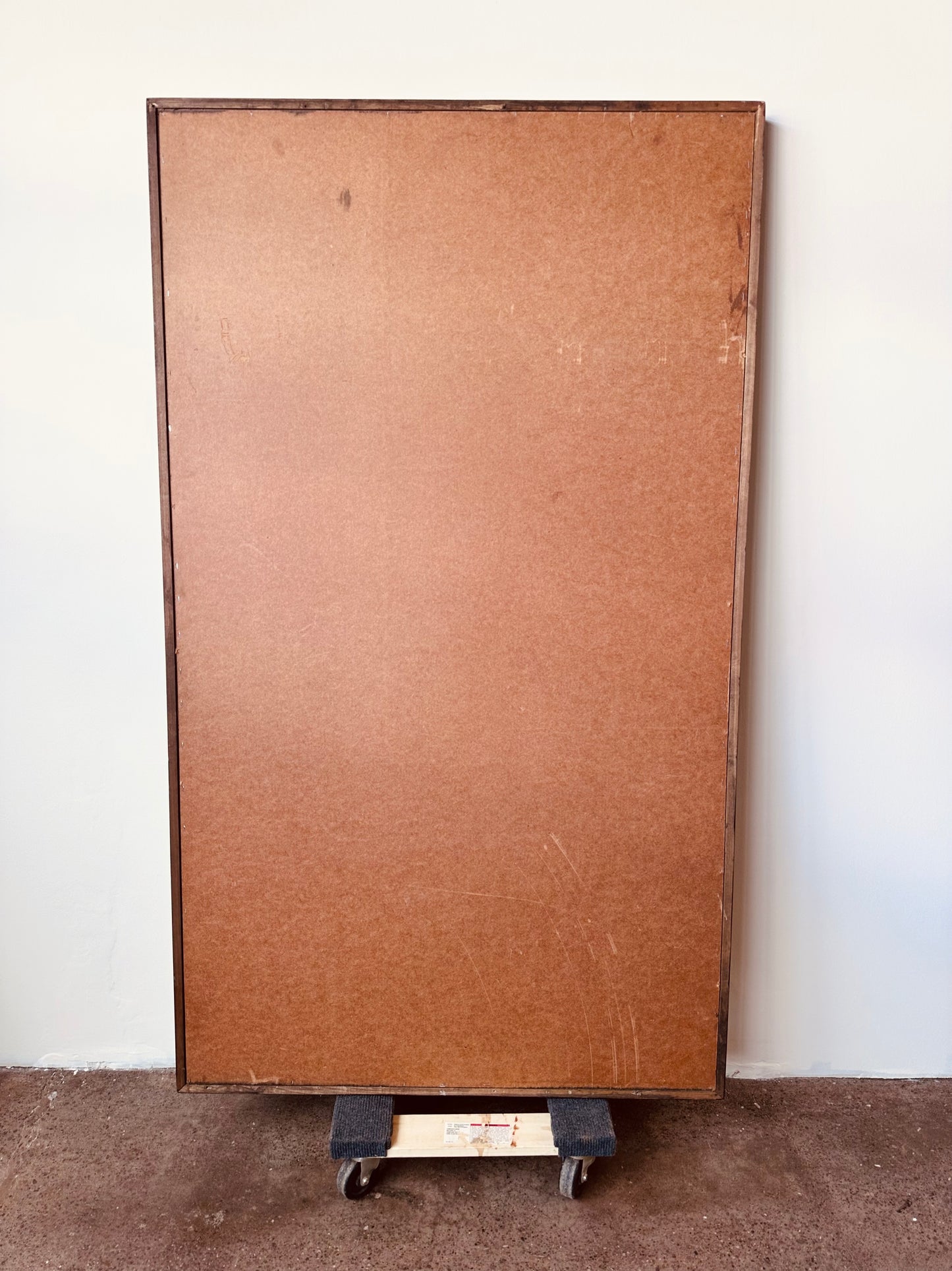 OVERSIZED WALNUT BRUTALIST WALL OR FLOOR MIRROR
