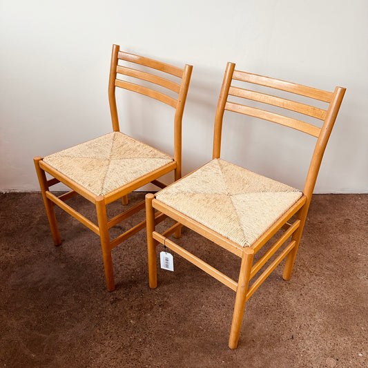 MAPLE + WOVEN RUSH ITALIAN CHAIRS - PAIR