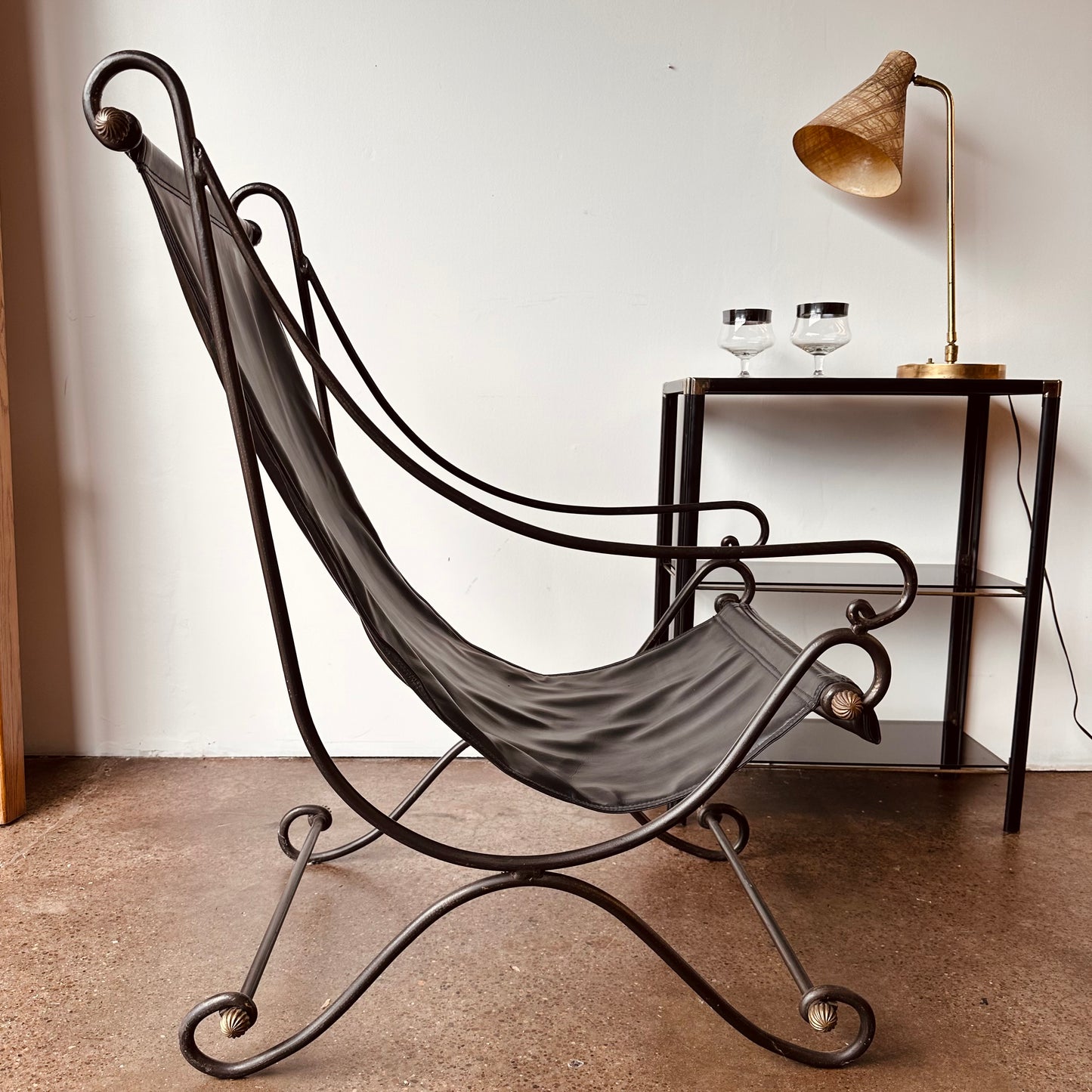 DAVID HICKS IRON AND LEATHER CAMPEC CHAIR