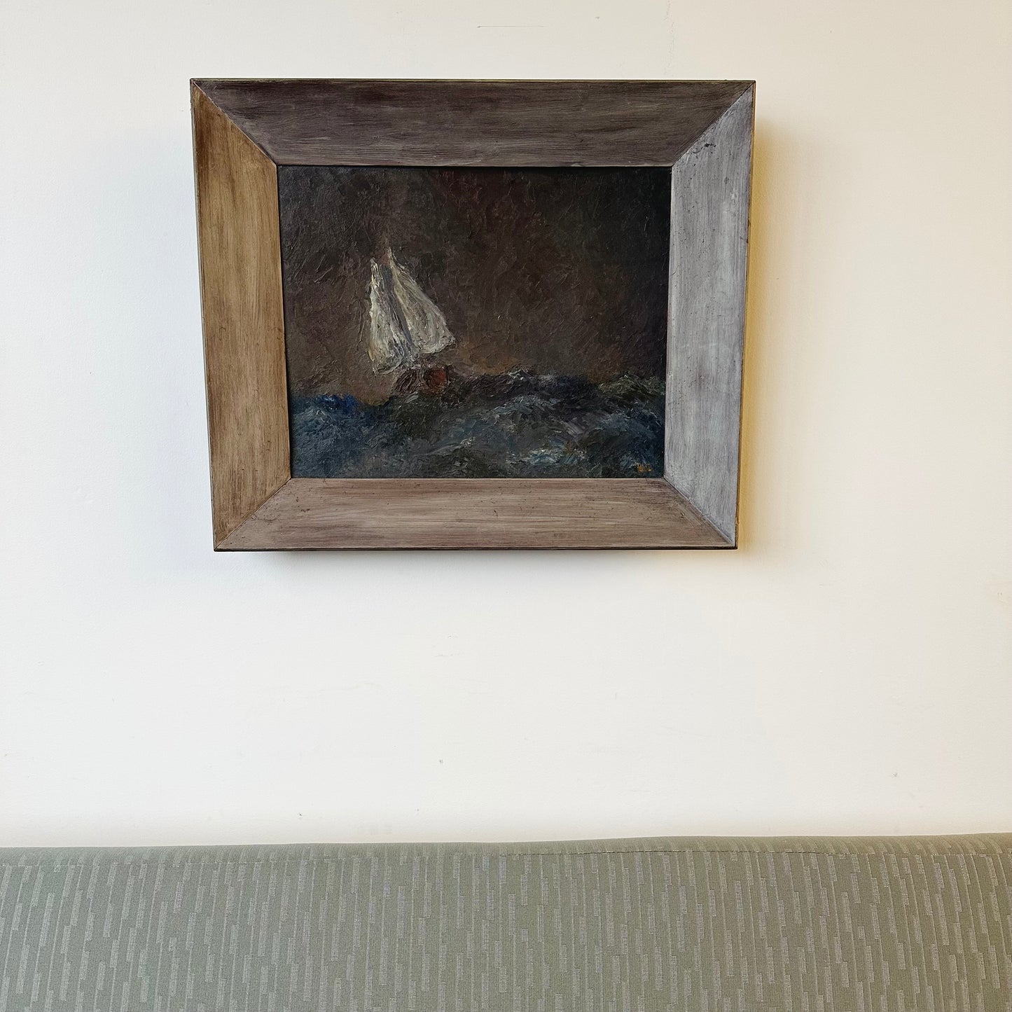 TEXTURAL MOODY IMPASTO SEASCAPE FRAMED PAINTING