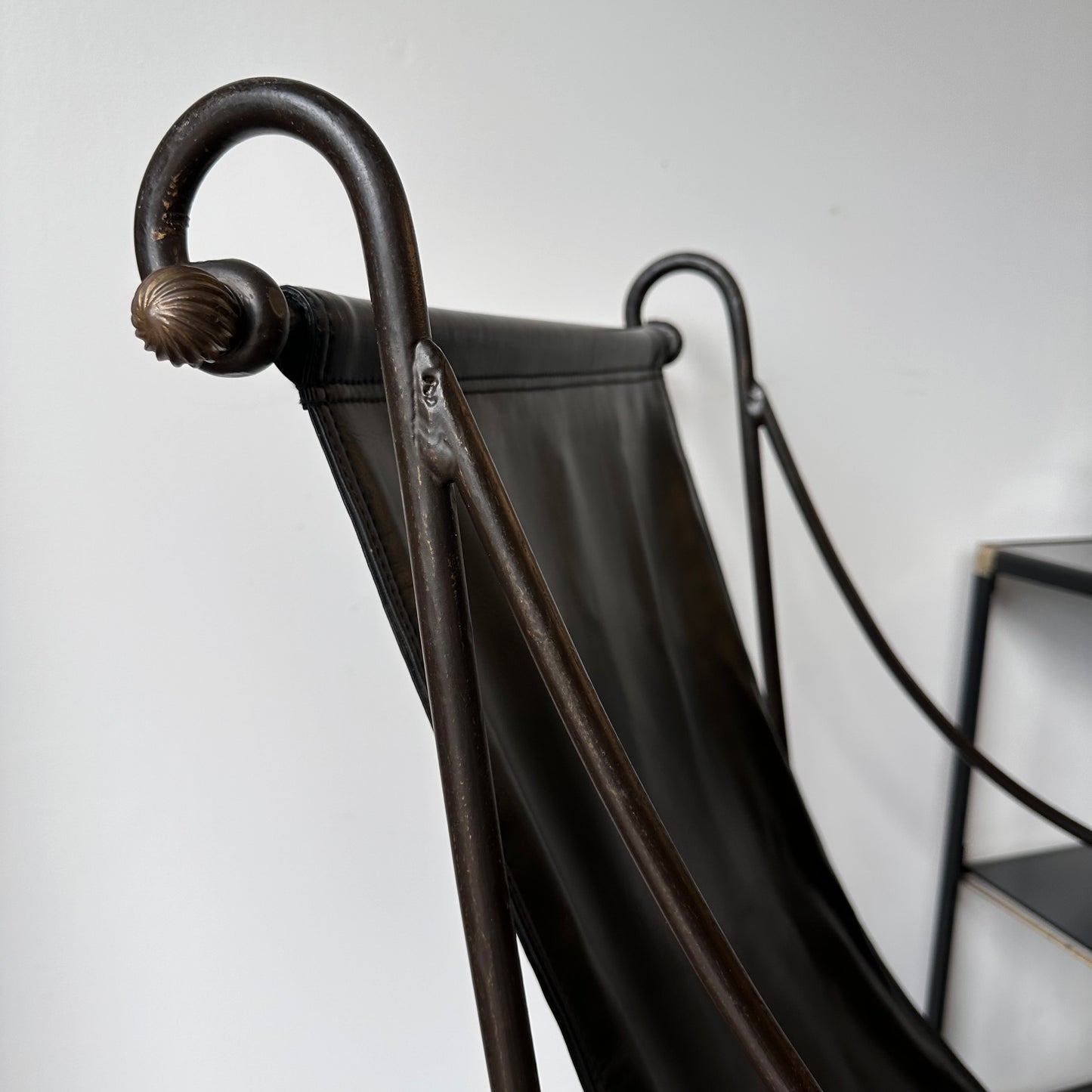 DAVID HICKS IRON AND LEATHER CAMPEC CHAIR