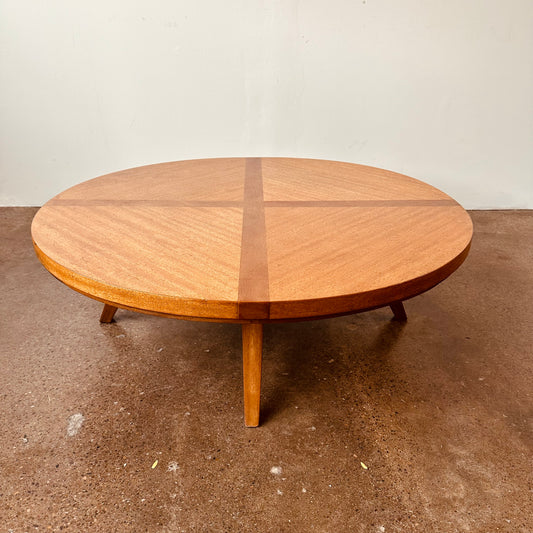 ROUND LIGHT INLAYED MAHOGANY COFFEE TABLE