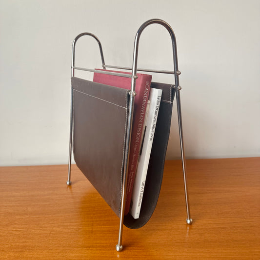 SLING LEATHER AND CHROME MAGAZINE RACK