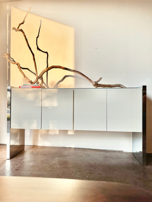 MILO BAUGHMAN FOR THAYER COGGIN LACQUER AND MIRRORED SIDEBOARD