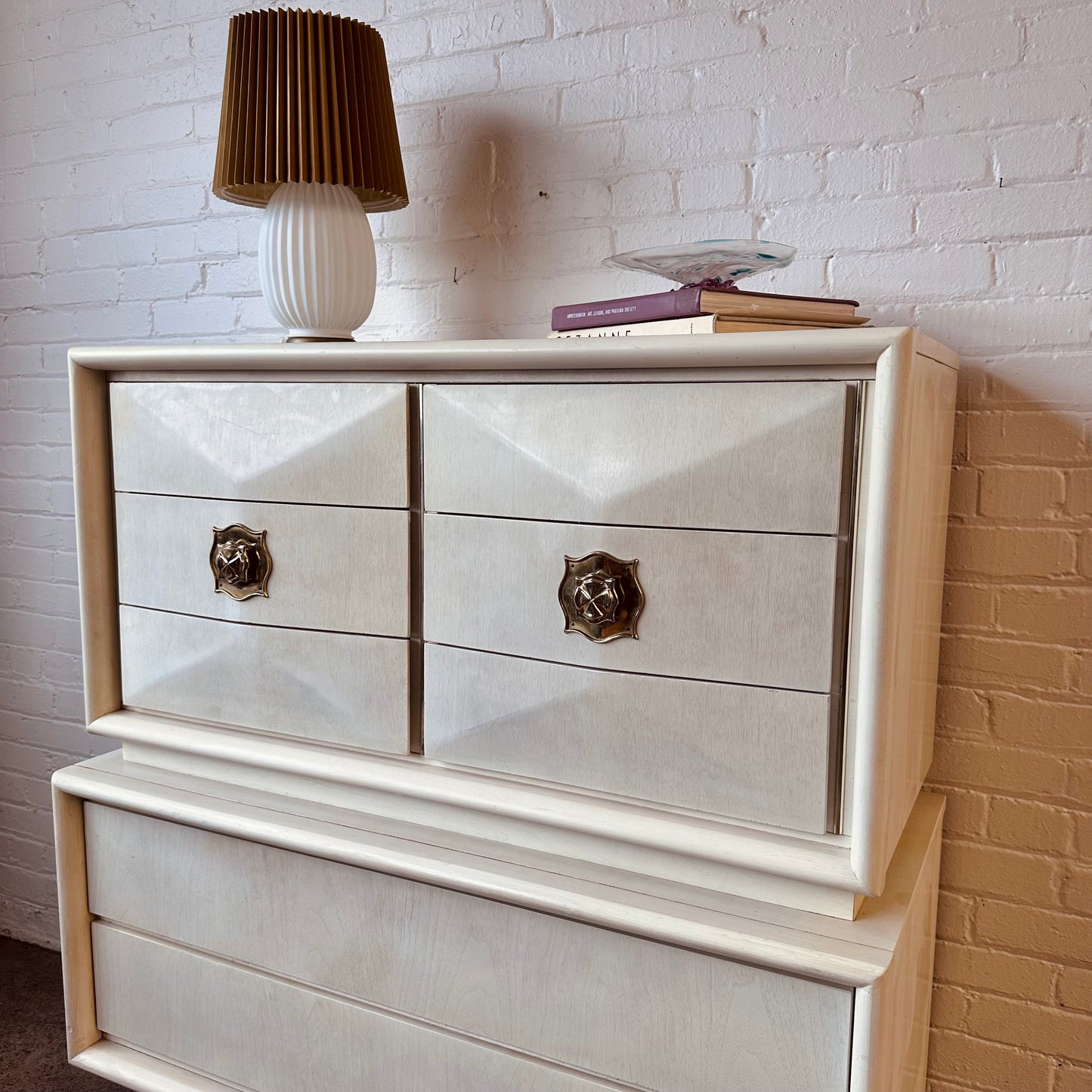 UNITED IVORY HIGHBOY DIAMOND FACED DRESSER