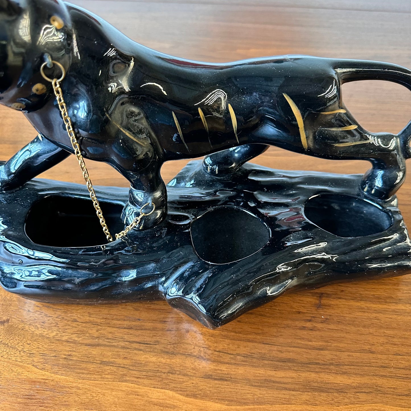 BLACK PANTHER JAGUAR CERAMIC SCULPTURE PLANTER