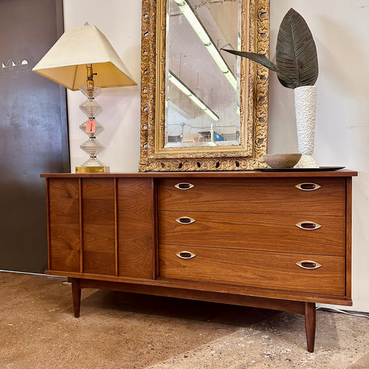 WALNUT BYPASS DOOR CREDENZA WITH DRAWERS