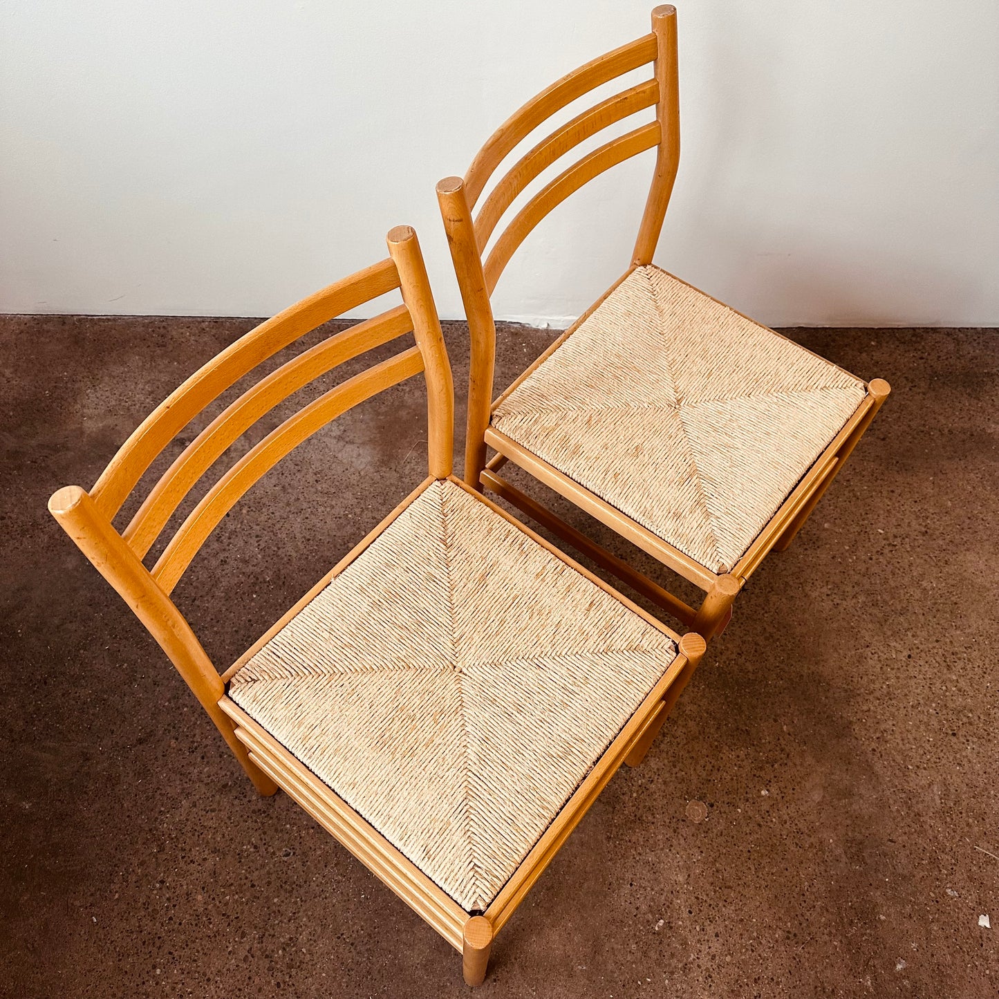 MAPLE + WOVEN RUSH ITALIAN CHAIRS - PAIR