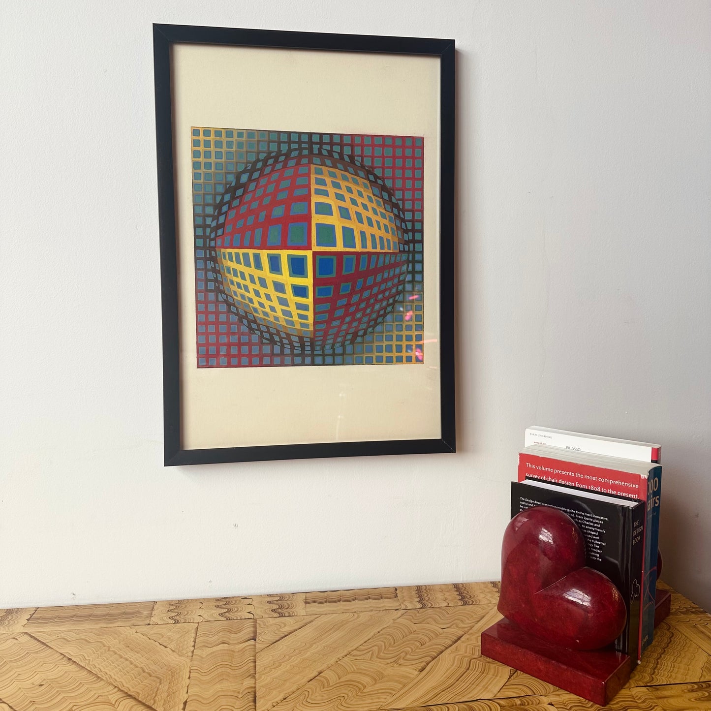 FRAMED GEOMETRIC OP ART PAINTING