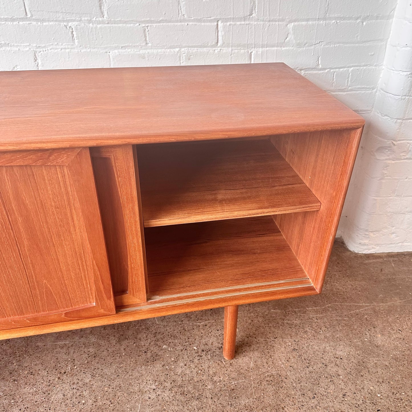 DANISH TEAK CREDENZA WITH BYPASS DOORS
