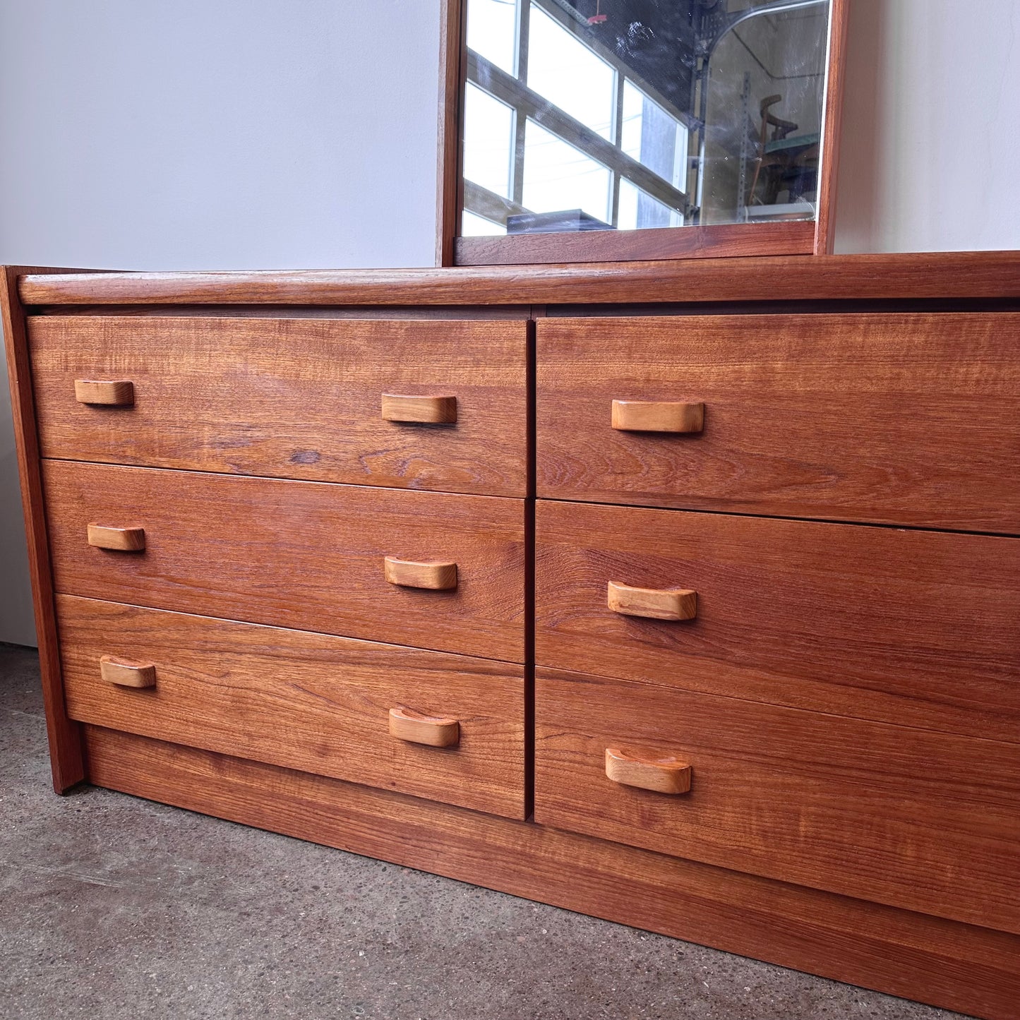RS ASSOCIATES TEAK SIX DRAWER DRESSER WITH MIRROR