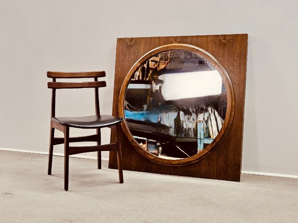 LARGE WOODEN PORTHOLE WALL MIRROR