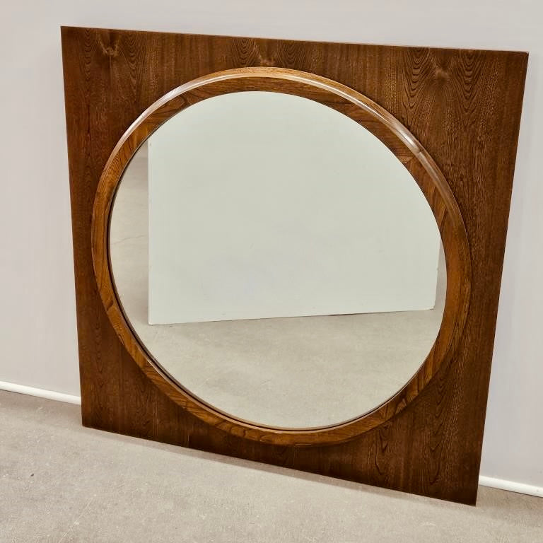 LARGE WOODEN PORTHOLE WALL MIRROR