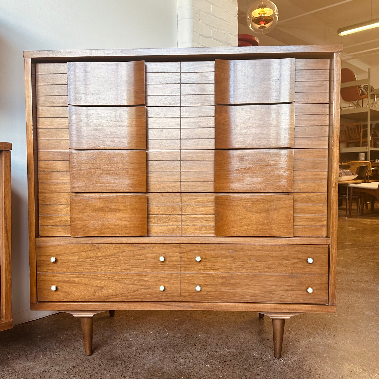 MID-CENTURY WALNUT BEDROOM SET - TWO DRESSERS AND NIGHTSTAND