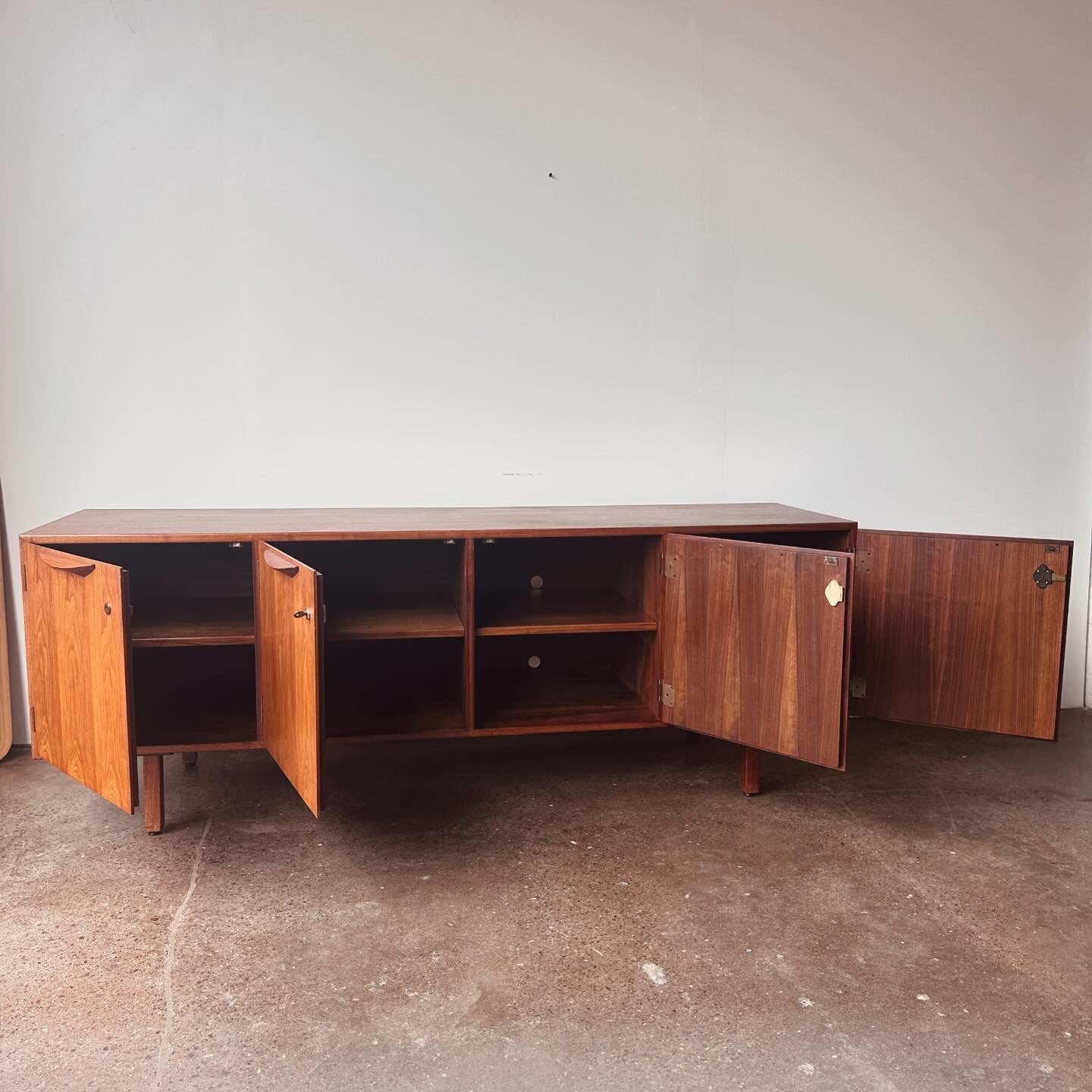 JENS RISOM WALNUT CREDENZA WITH LOCK AND KEY